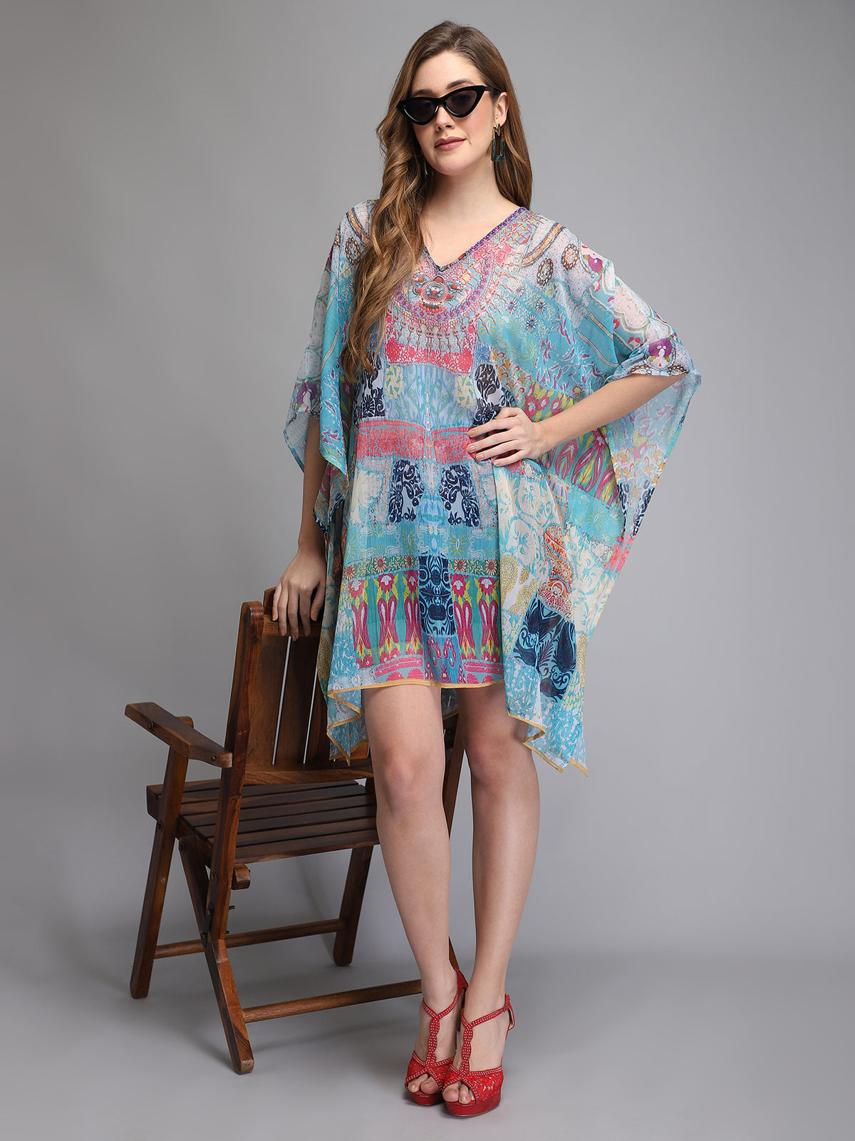 Multicolor Polyester beachwear Kaftan For Ladies