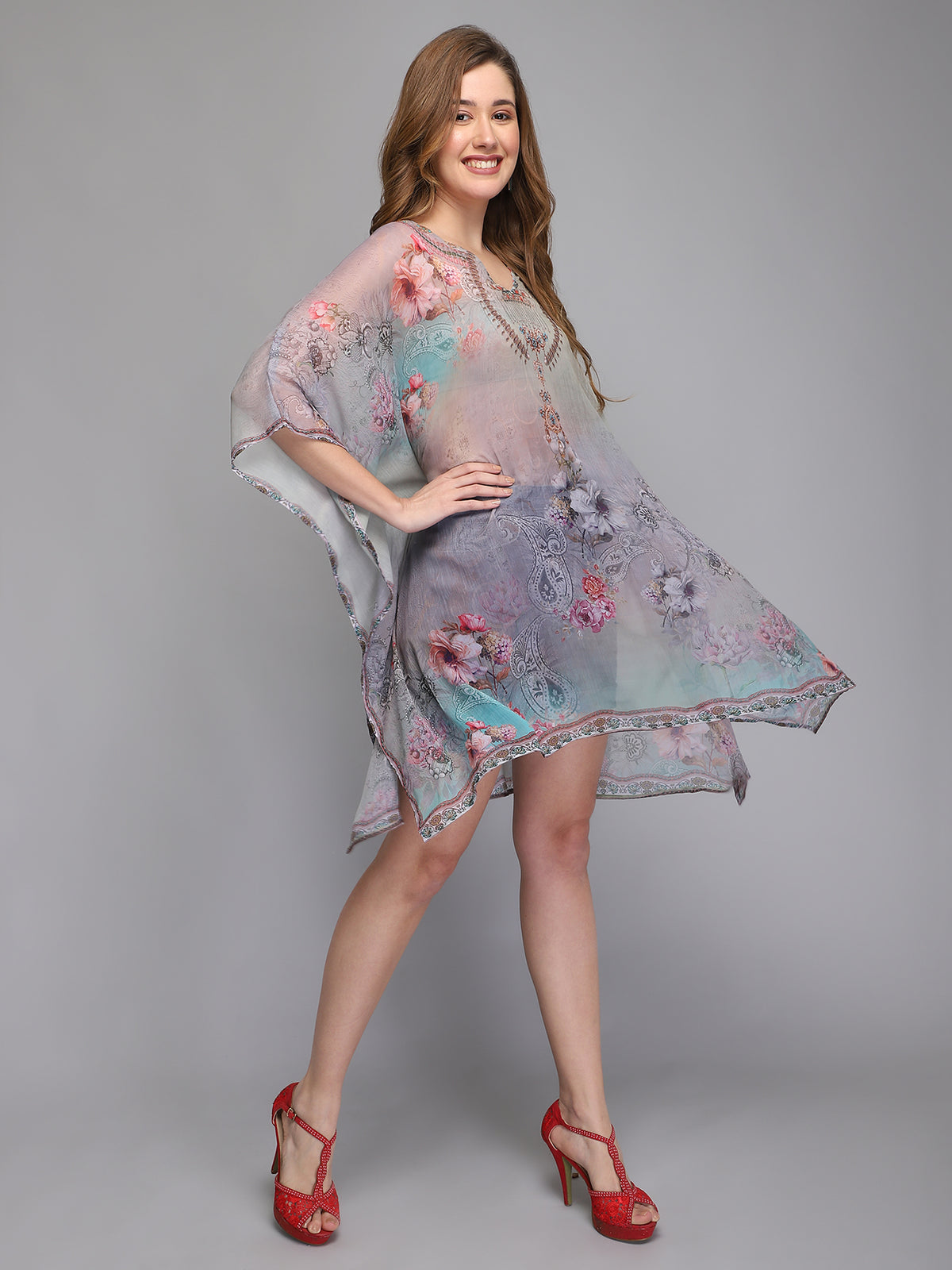 Floral Print Polyester Kaftan For Women's