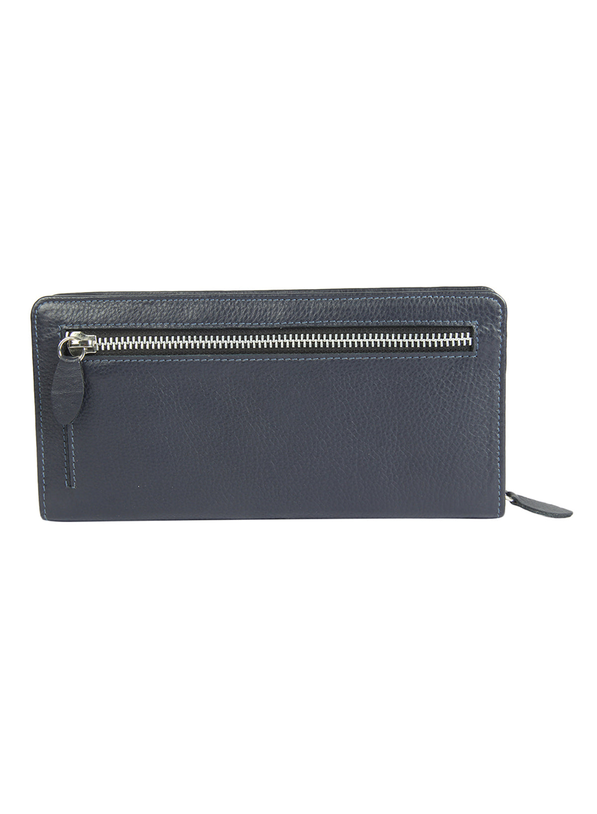 Genuine leather blue gusset clutch