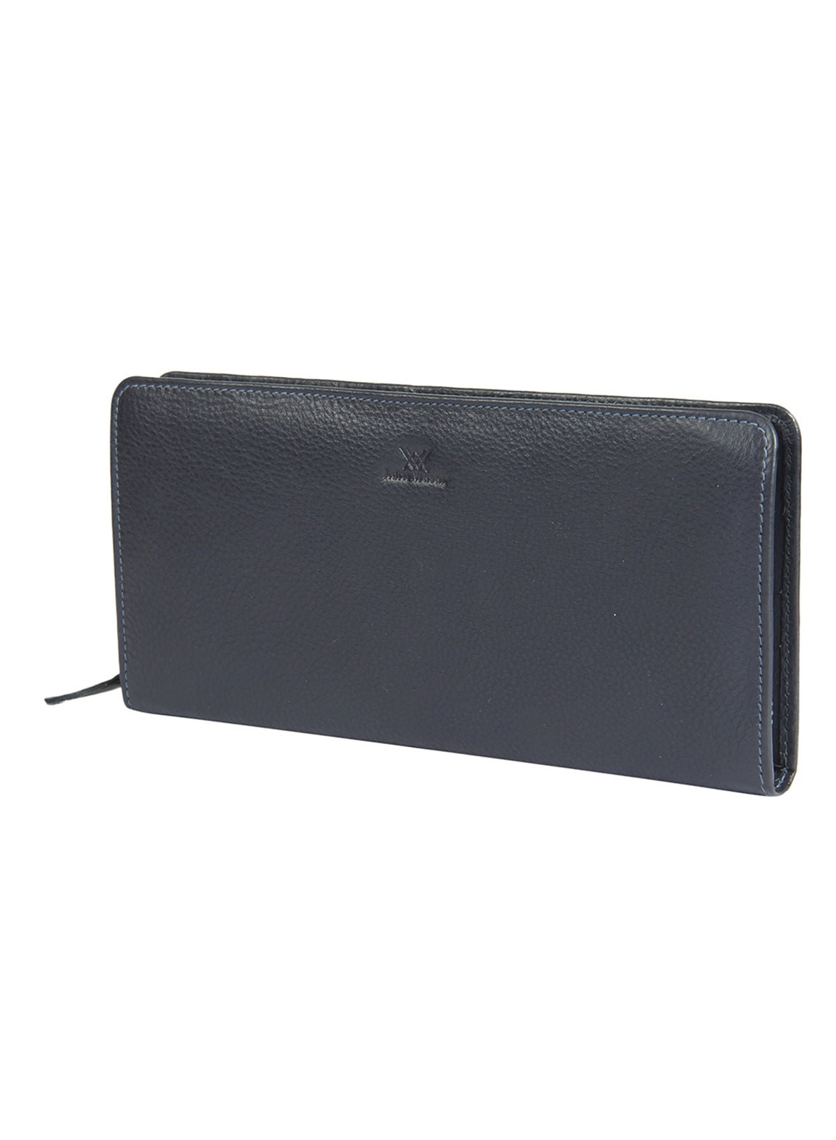 Genuine leather blue gusset clutch