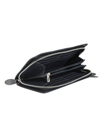 Genuine leather blue gusset clutch