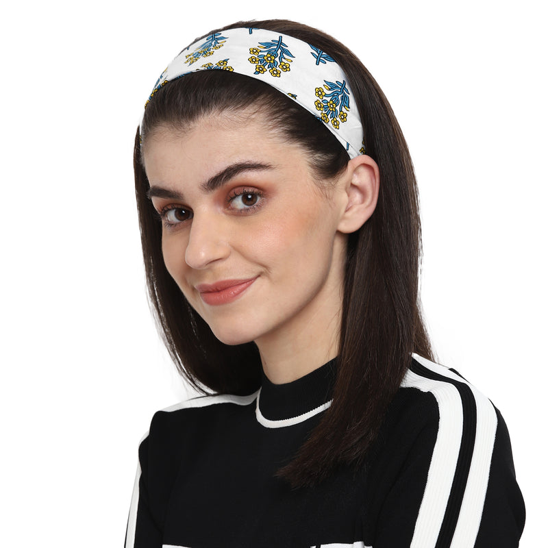 White Floral Printed Headband