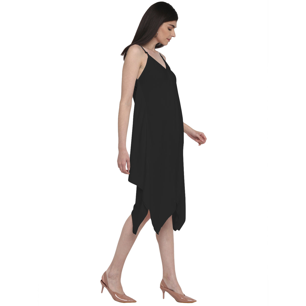 Viscose Asymmetrical Black Dress