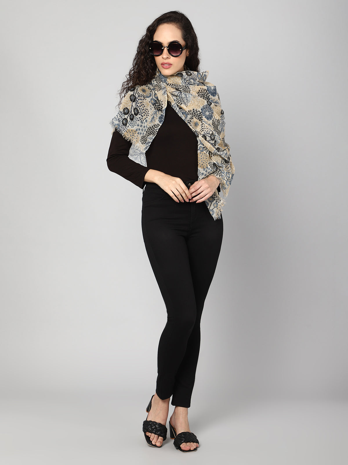 Off white woolen printed stole