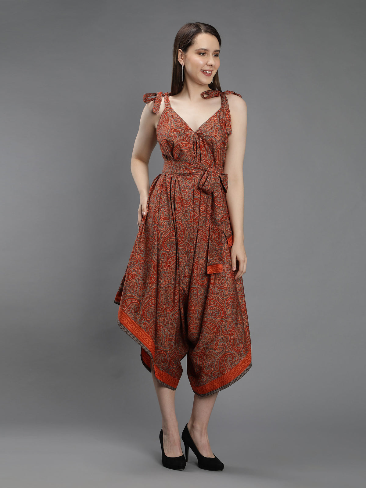 Paisley print orange harem jumpsuit