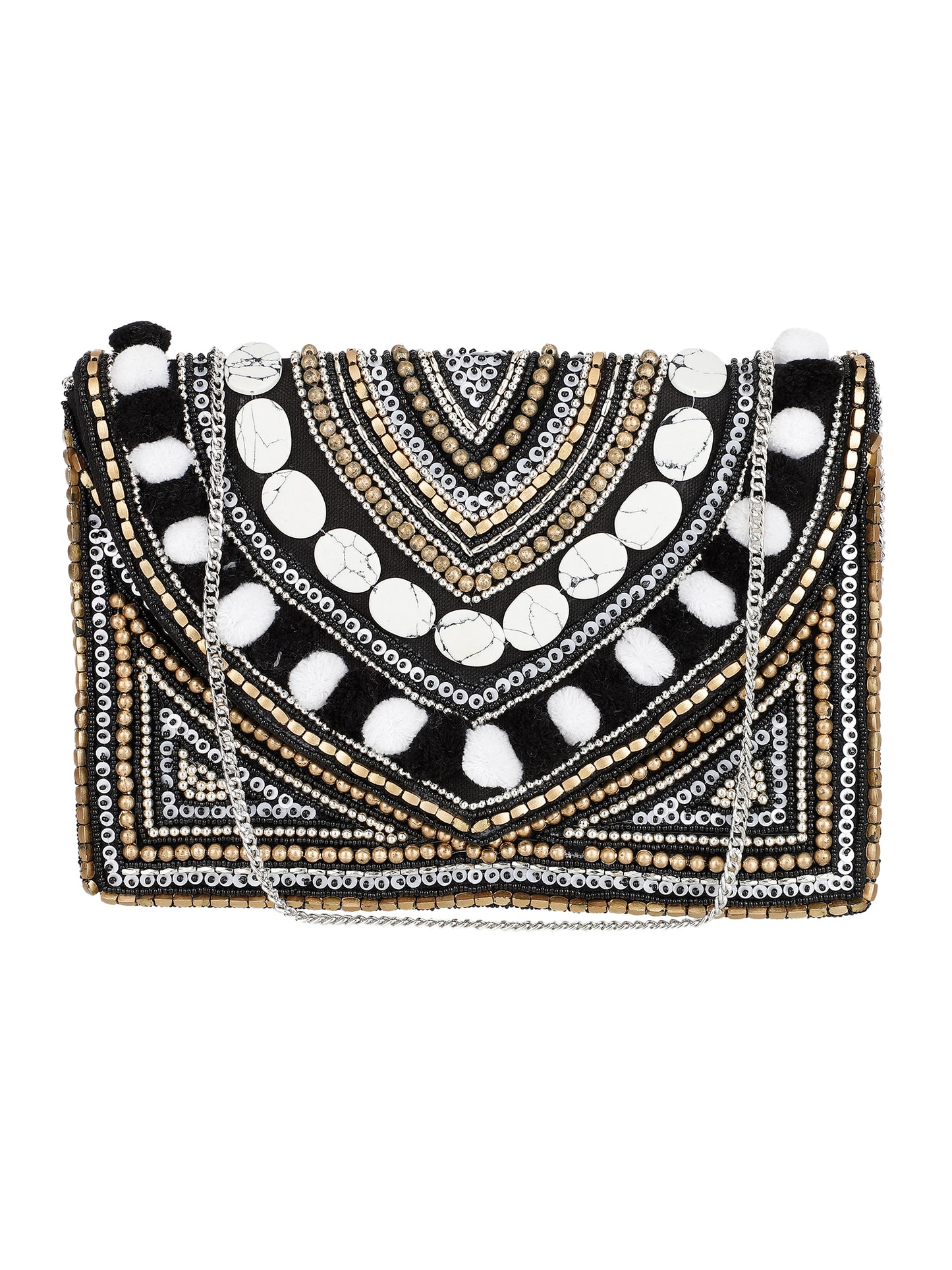 Embroidered White and Black Clutch