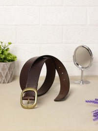 Aditi Wasan Women's Brown Genuine Leather Belt with Brass Oval Buckle