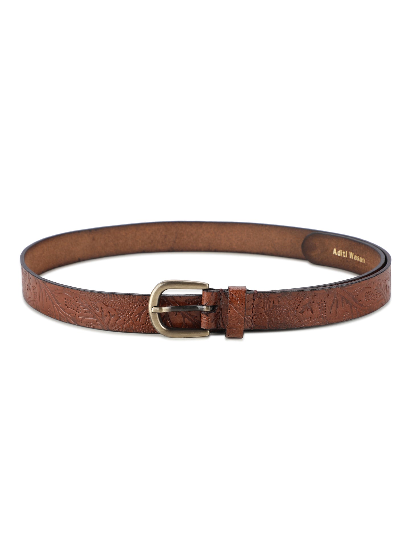 Tan shantiniketan batik pattern embossed belt