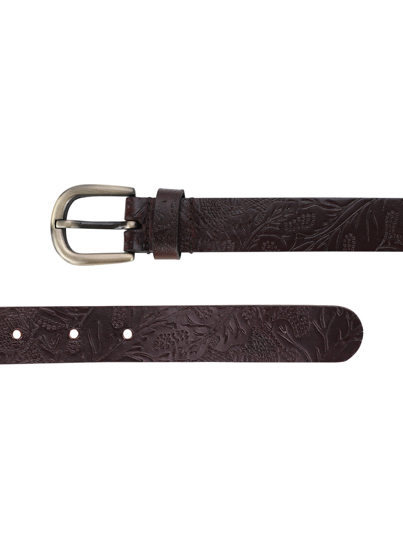 Dark brown shantiniketan batik pattern embossed belt