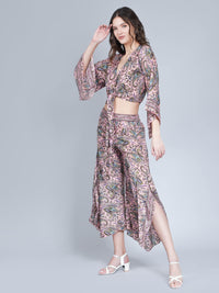 Women Printed Tie Front Top and Palazzo Pant Co-ord Set