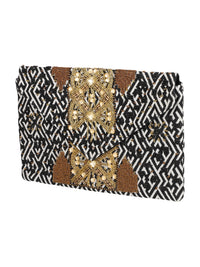 Golden Embroidered Black and White Clutch