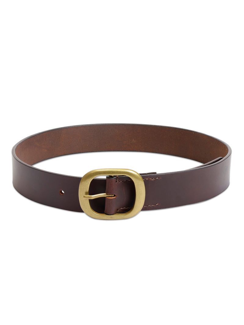 Aditi Wasan Women's Brown Genuine Leather Belt with Brass Oval Buckle