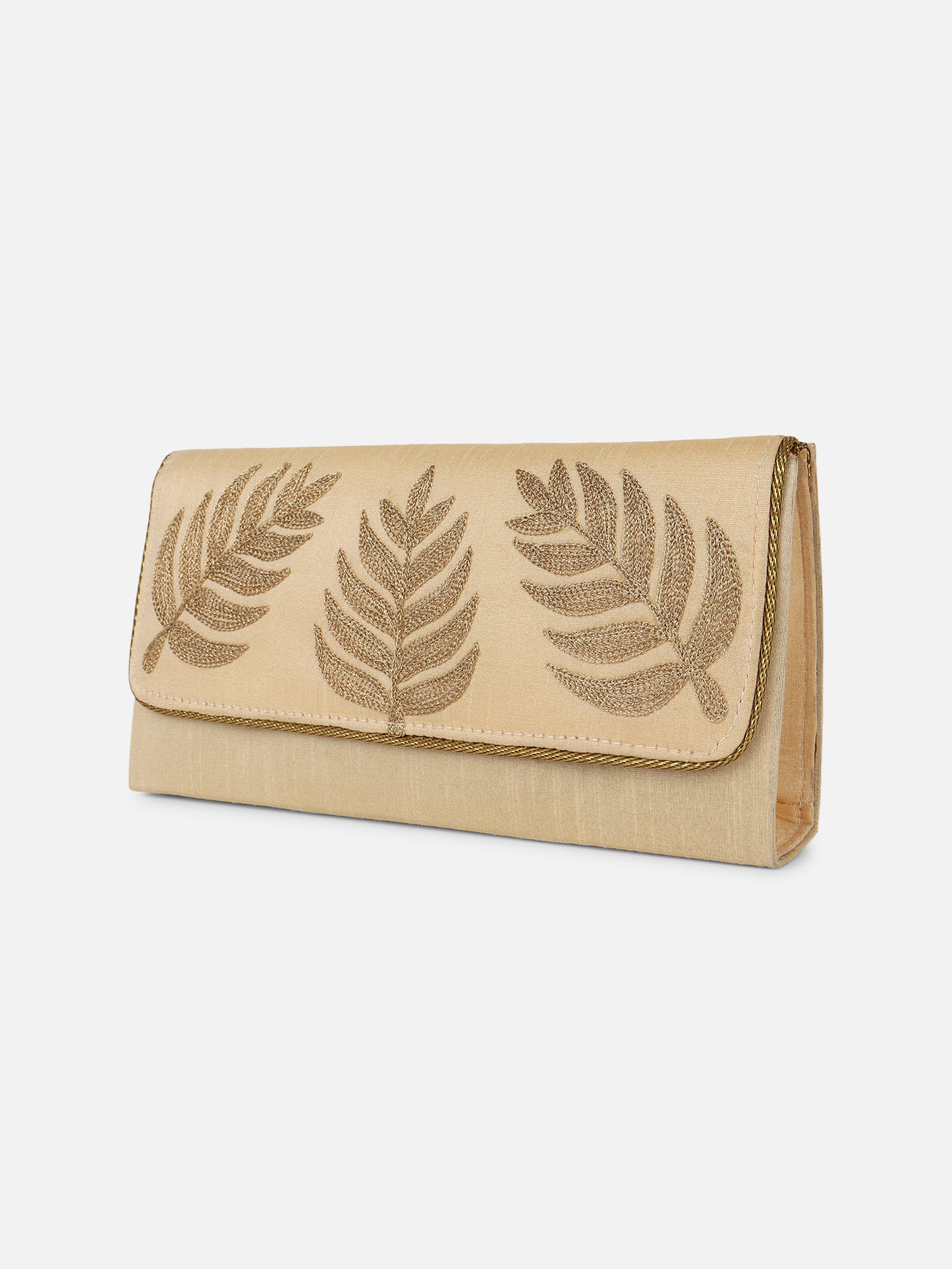 Embroidered beige fabric clutch