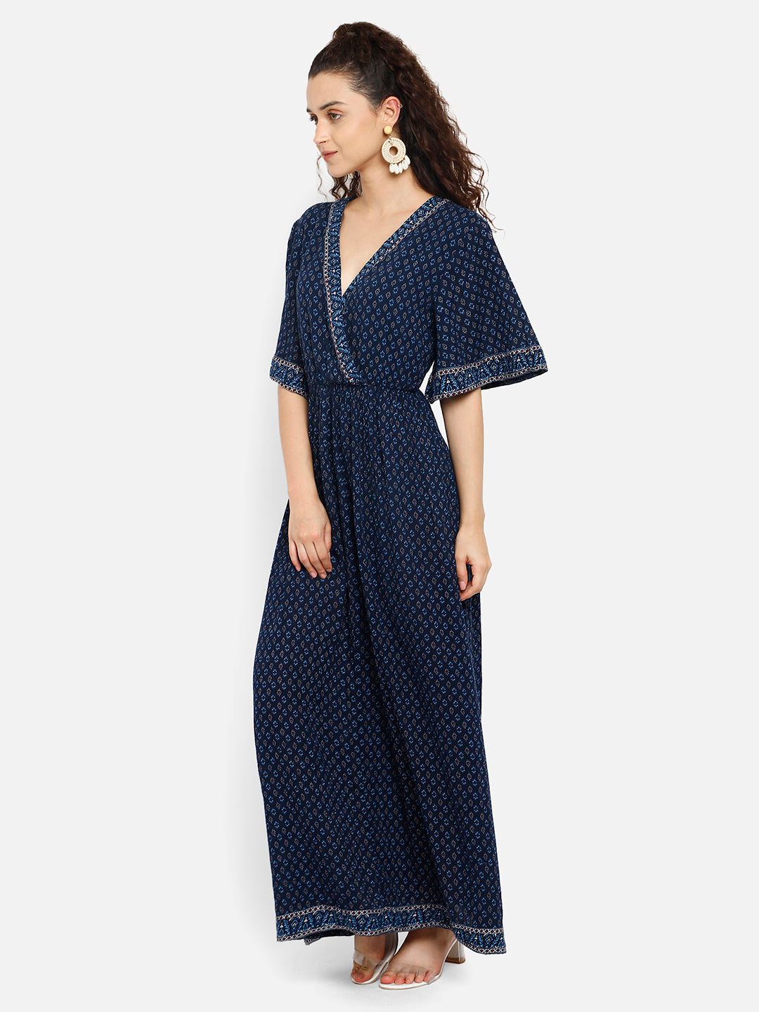 Blue printed kimono dress