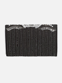 Embroidered Black and Silver Clutch