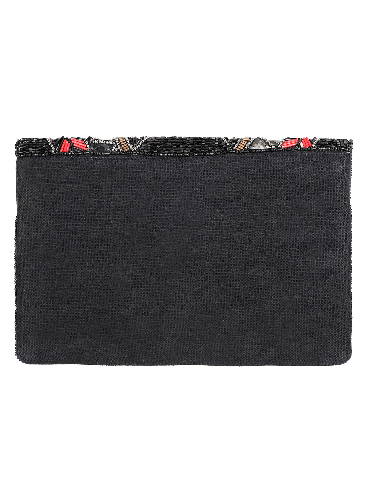 Embroidered Multicolor Black Clutch