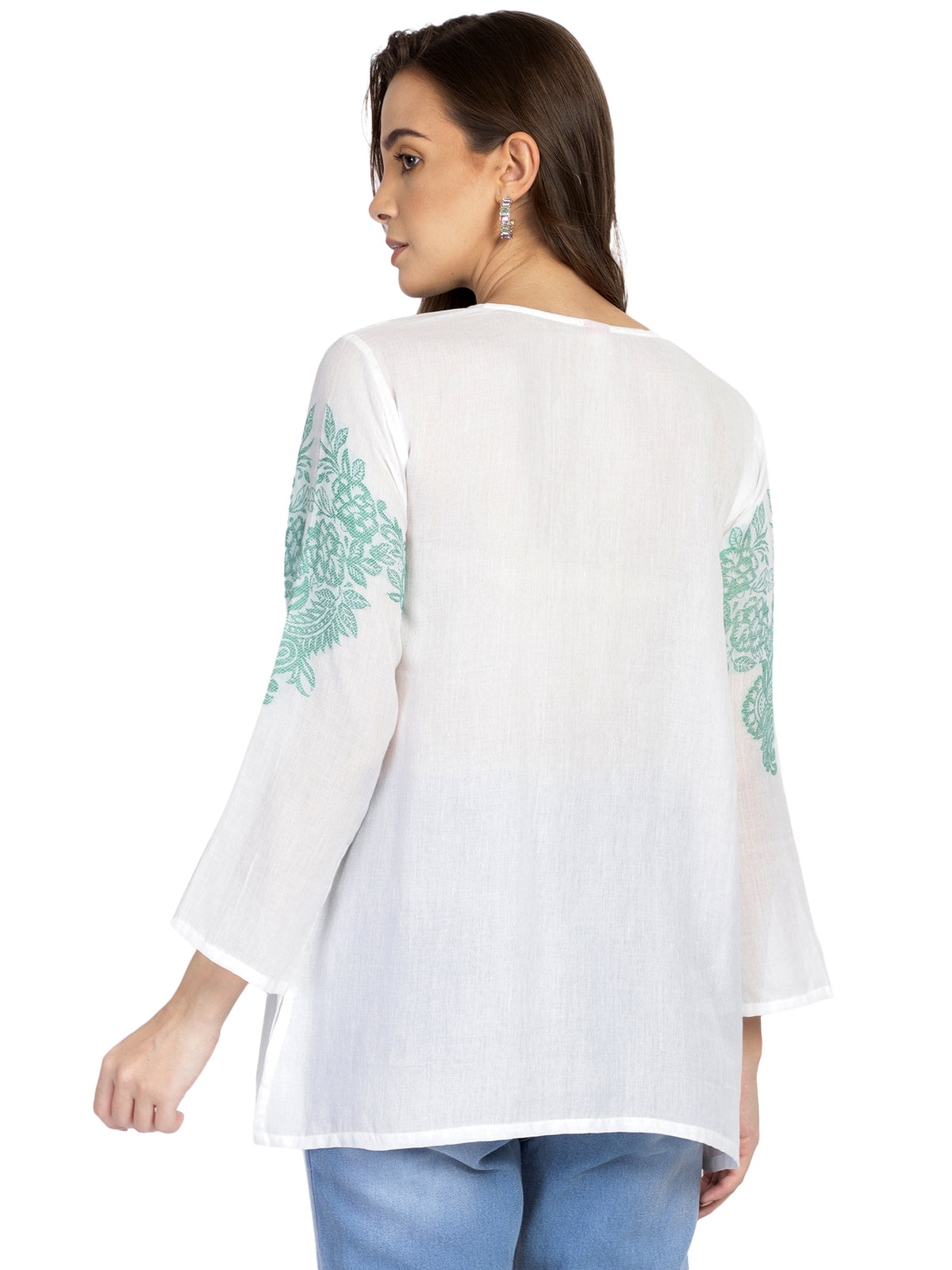 Embroidered white semi-sheer cotton tunic
