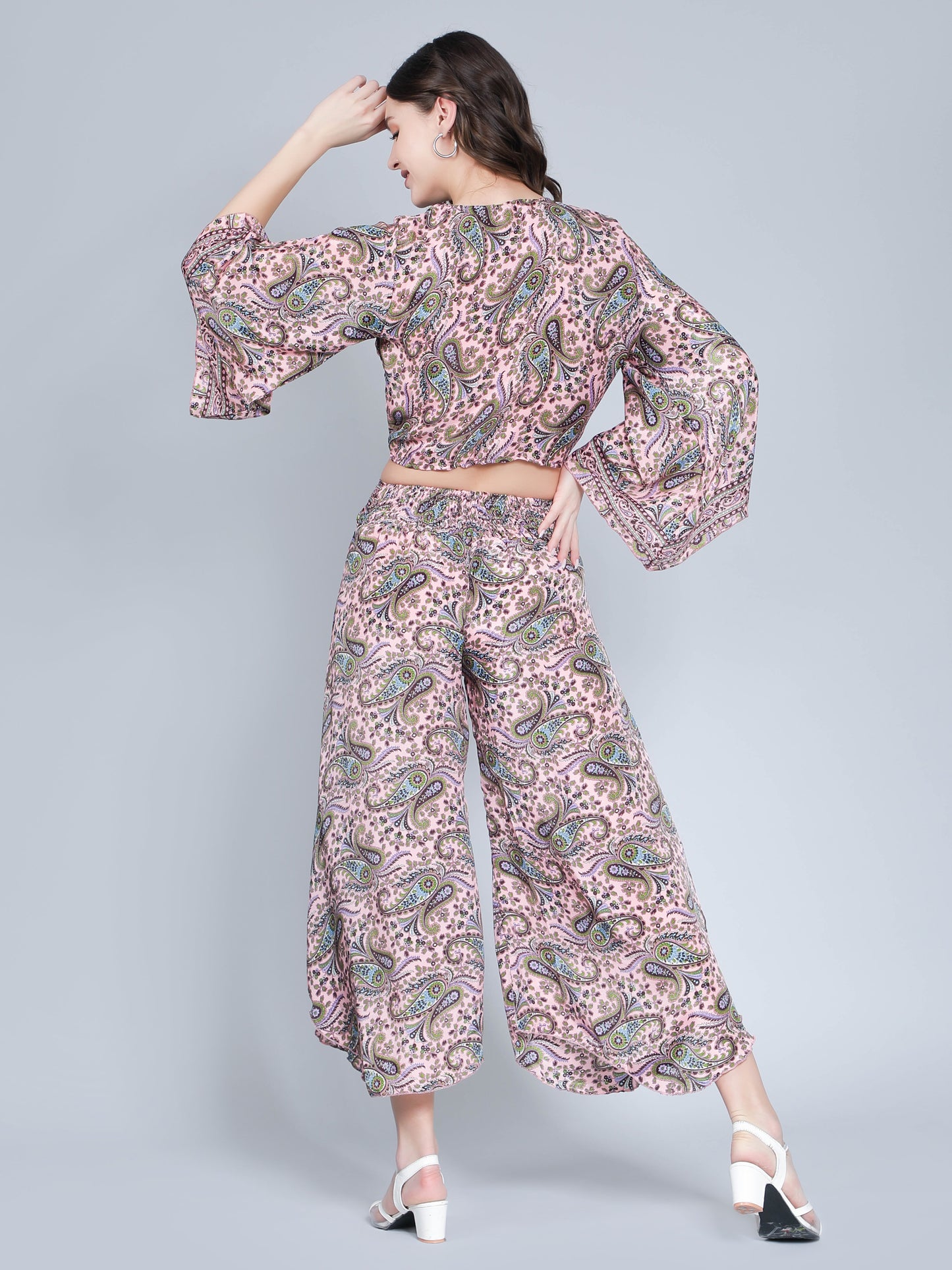 Women Printed Tie Front Top and Palazzo Pant Co-ord Set