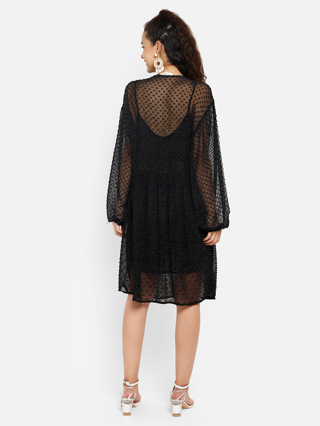 Black polka printed midi dress