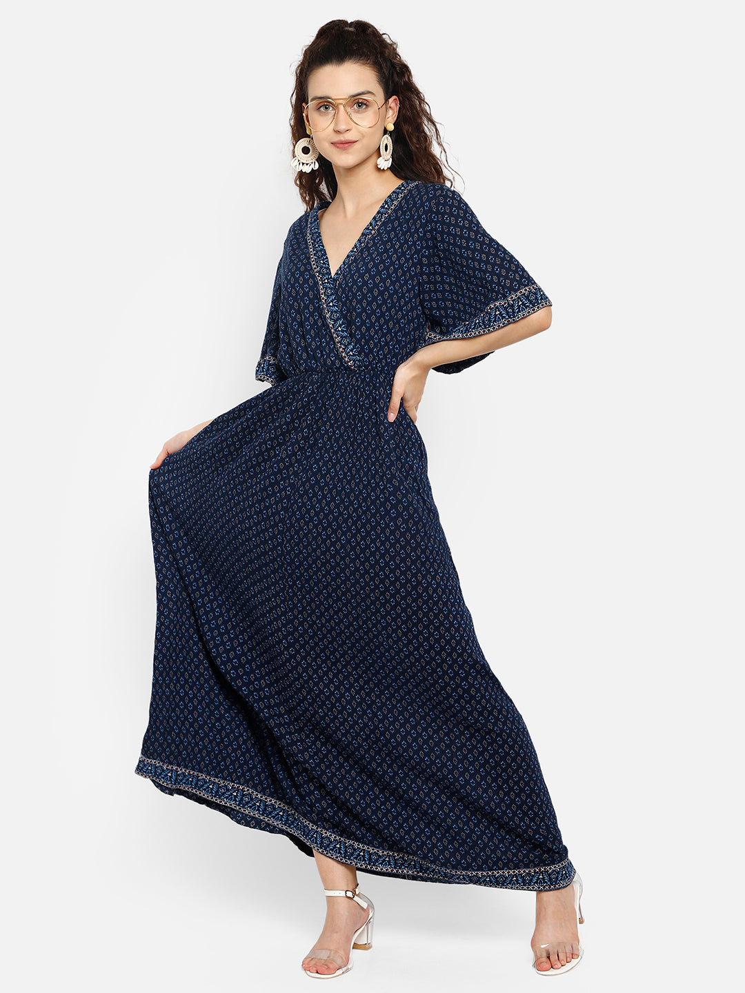 Blue printed kimono dress