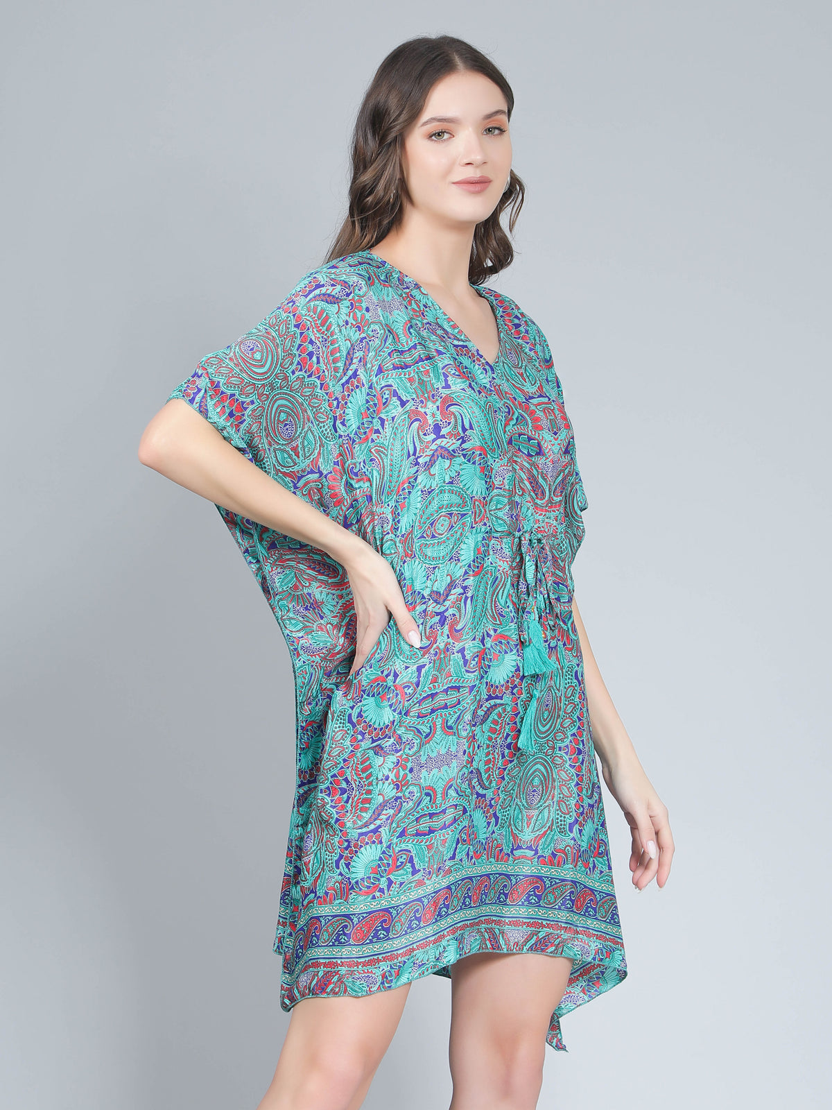 Printed Blue Silk Beach Kaftan