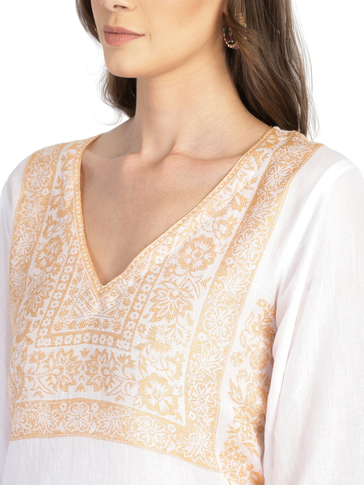 Embroidered white semi-sheer cotton tunic