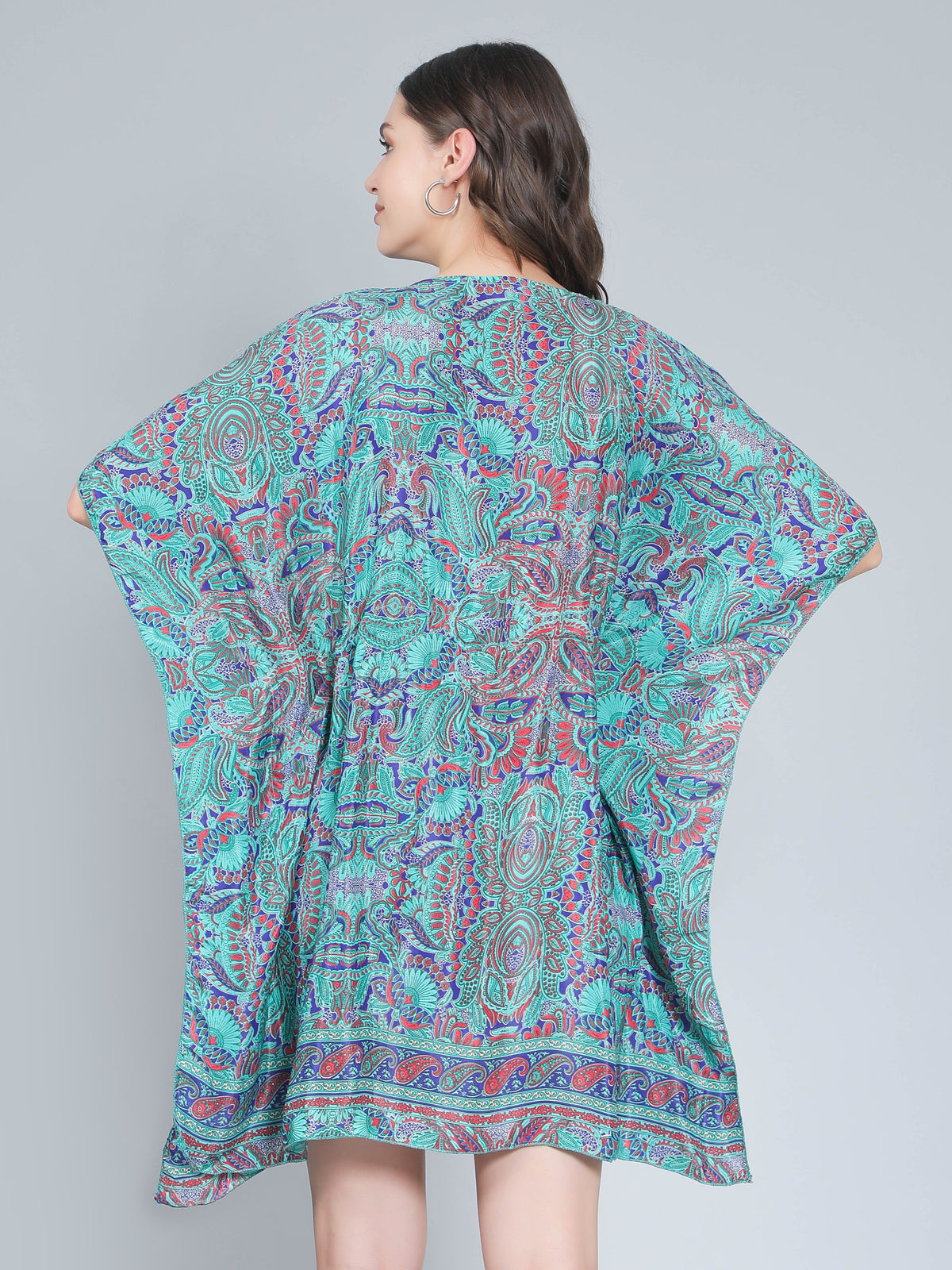 Printed Blue Silk Beach Kaftan