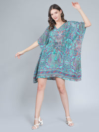 Printed Blue Silk Beach Kaftan