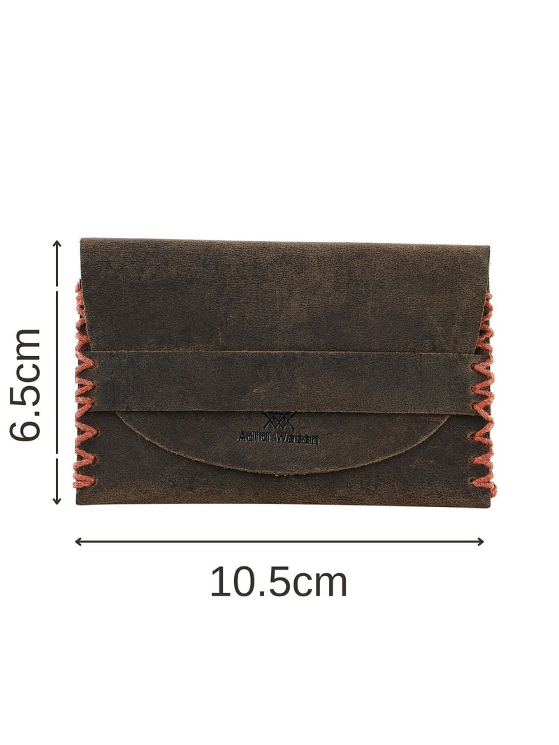 Genunie Leather Cardholder with Detailed Red Stiching Holds up to 15 Cards - Brown
