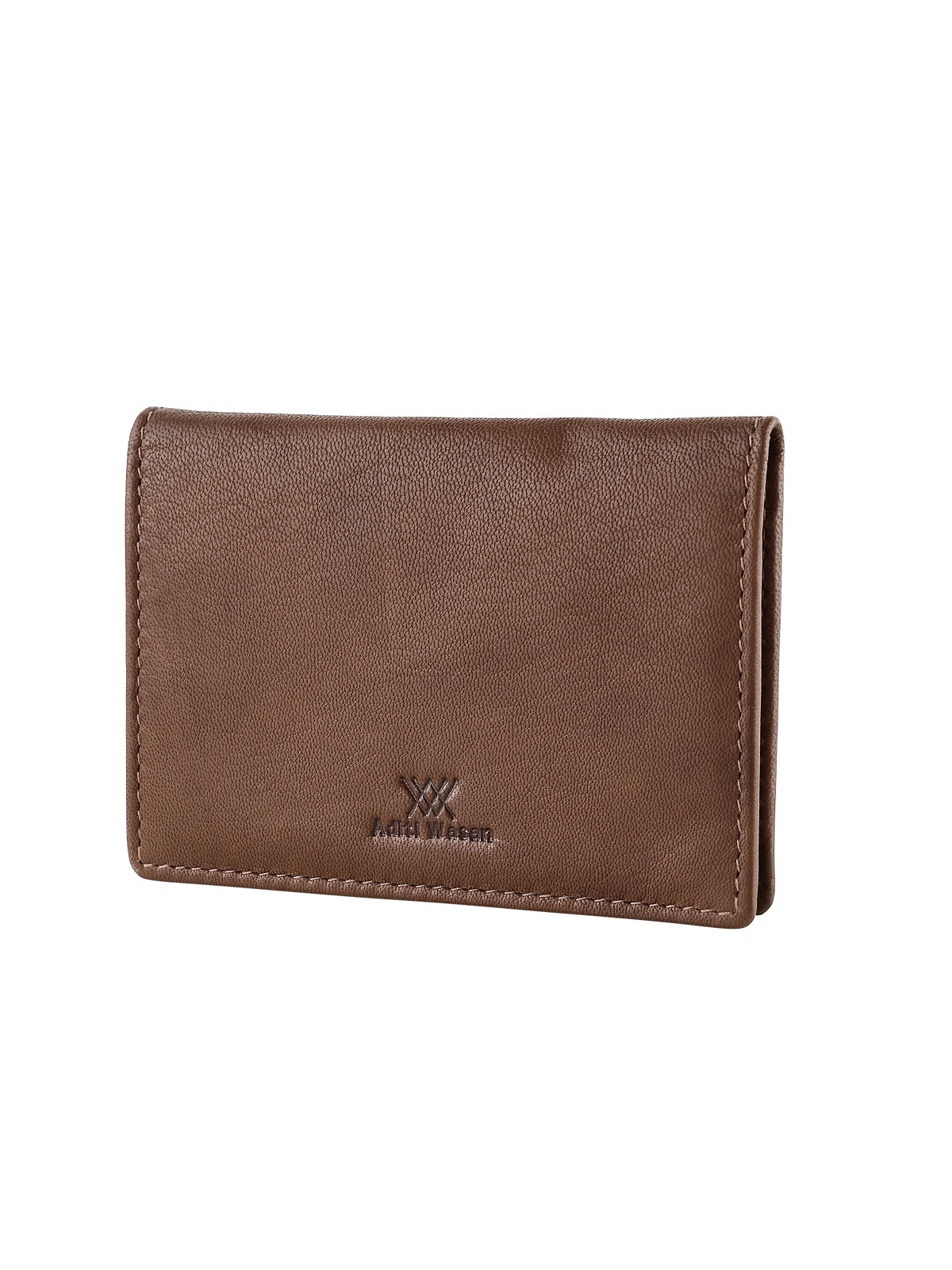 Genuine Leather Cardholder with Flab Button Closure Holds up to 15 Cards - Brown