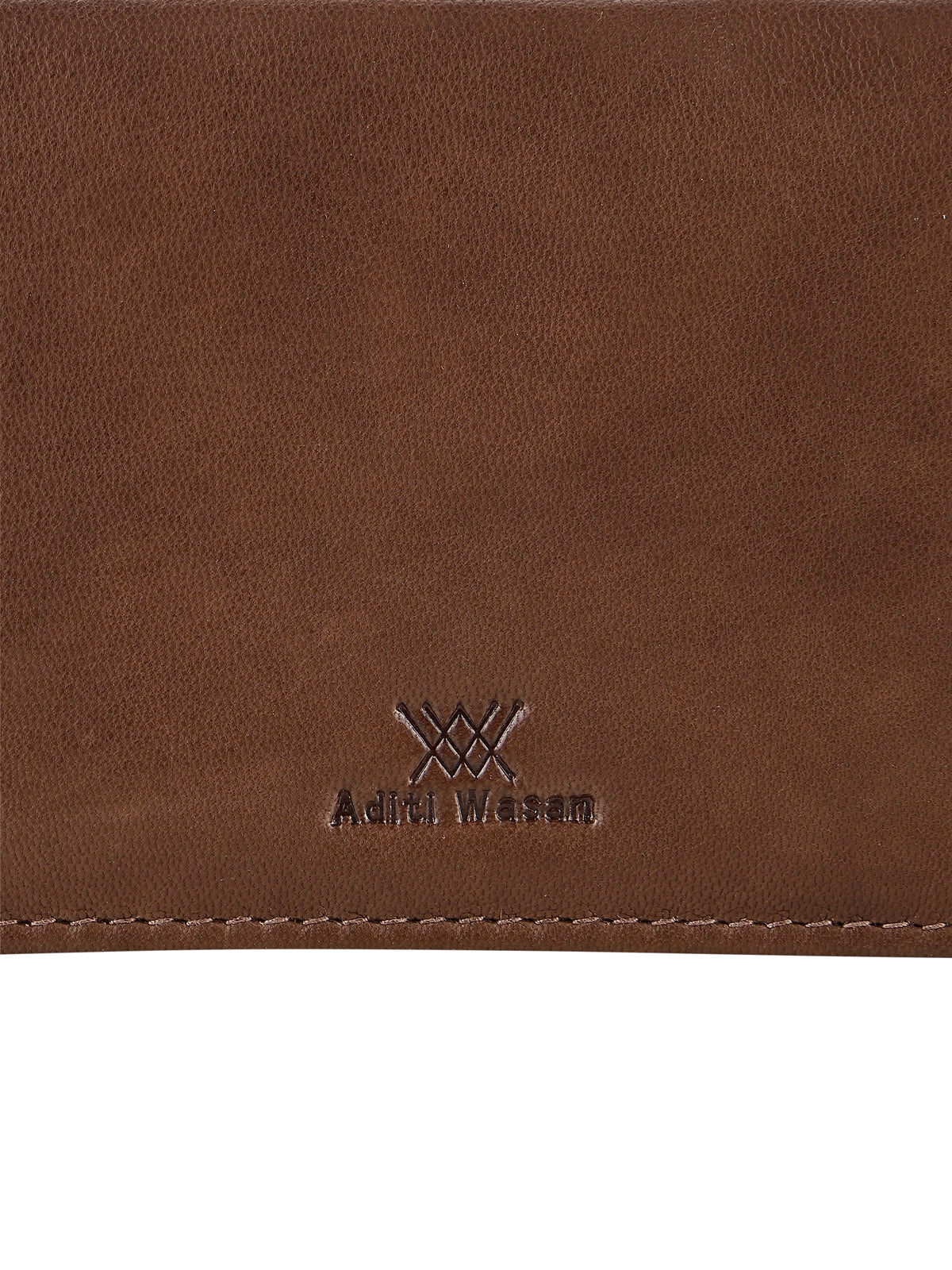 Genuine Leather Cardholder with Flab Button Closure Holds up to 15 Cards - Brown