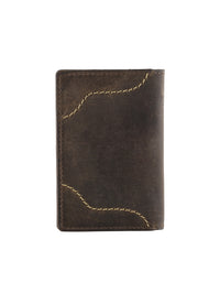 Genuine Leather Slim Wallet Cardholder with Stiched Detailing - Brown