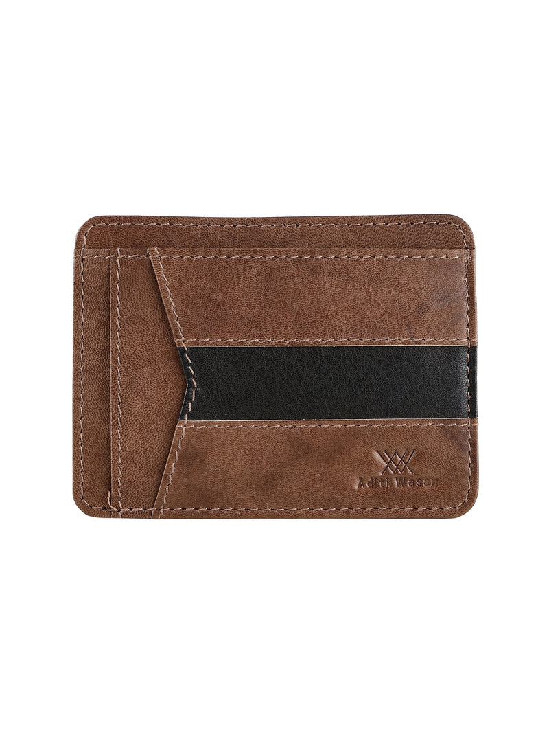 Genuine Leather Dual Tone Card Holder for Men's with Money Clip and 4 Card Holder Slot