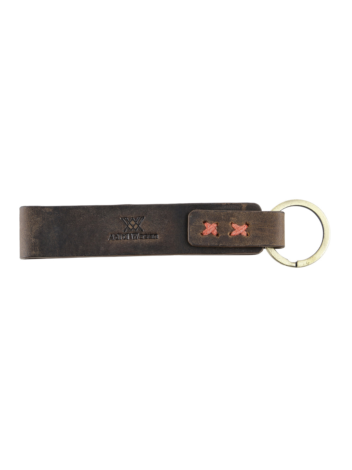 Genunie Leather Keyring With Red Stiched Detailing - Brown