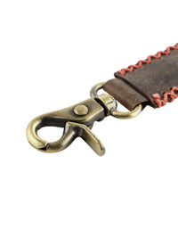 Genunie Leather Keyring with Red Stiched Detailing and Hook for Men & Women - Brown