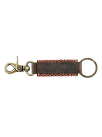 Genunie Leather Keyring with Red Stiched Detailing and Hook for Men & Women - Brown
