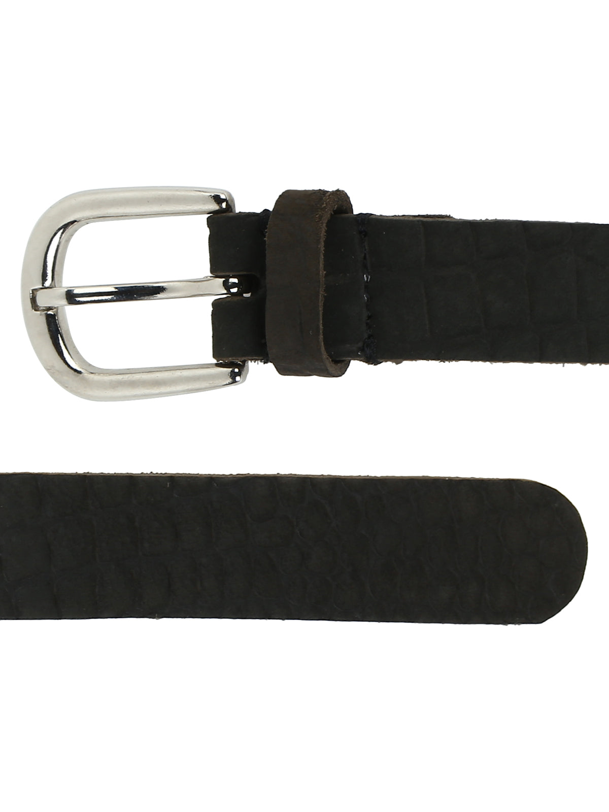 Genuine Leather Matte Black Croco Embossed Ladies Belt