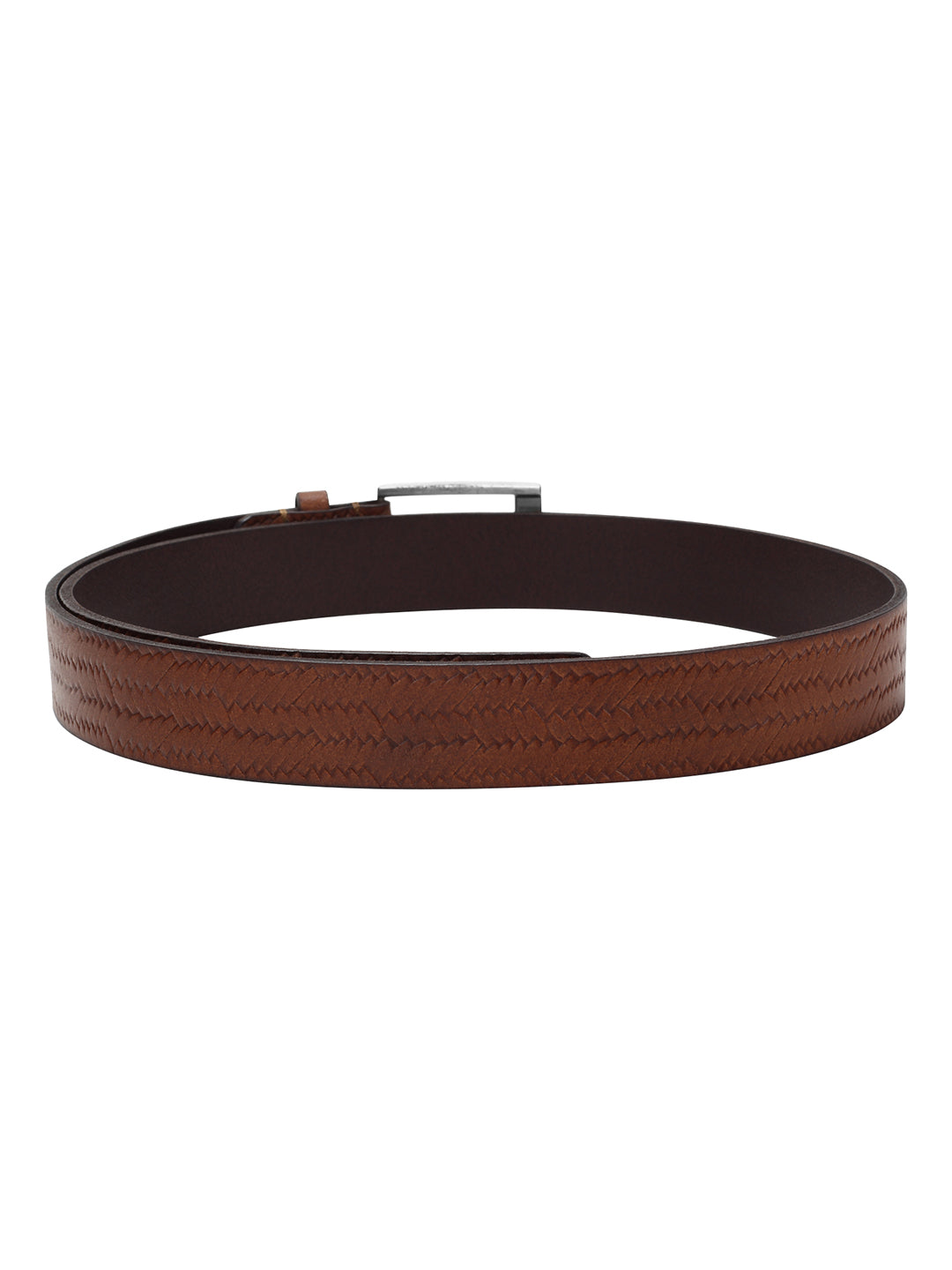 Weave pattern embossed brown belt