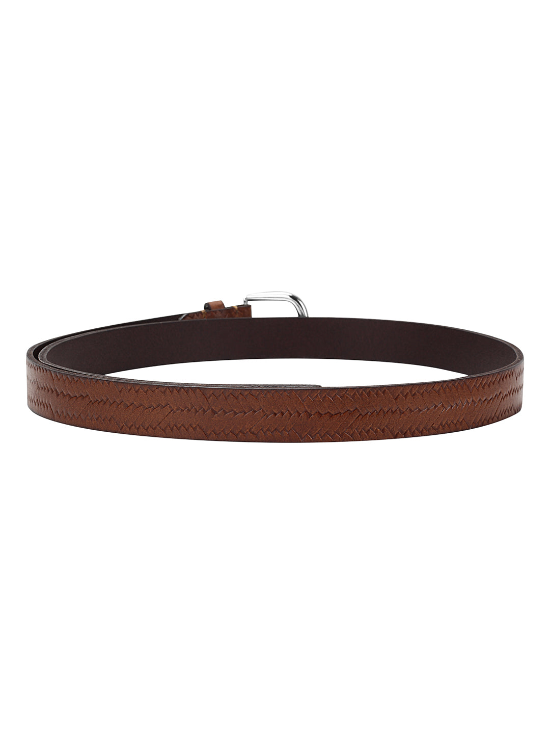 Weave pattern embossed brown belt