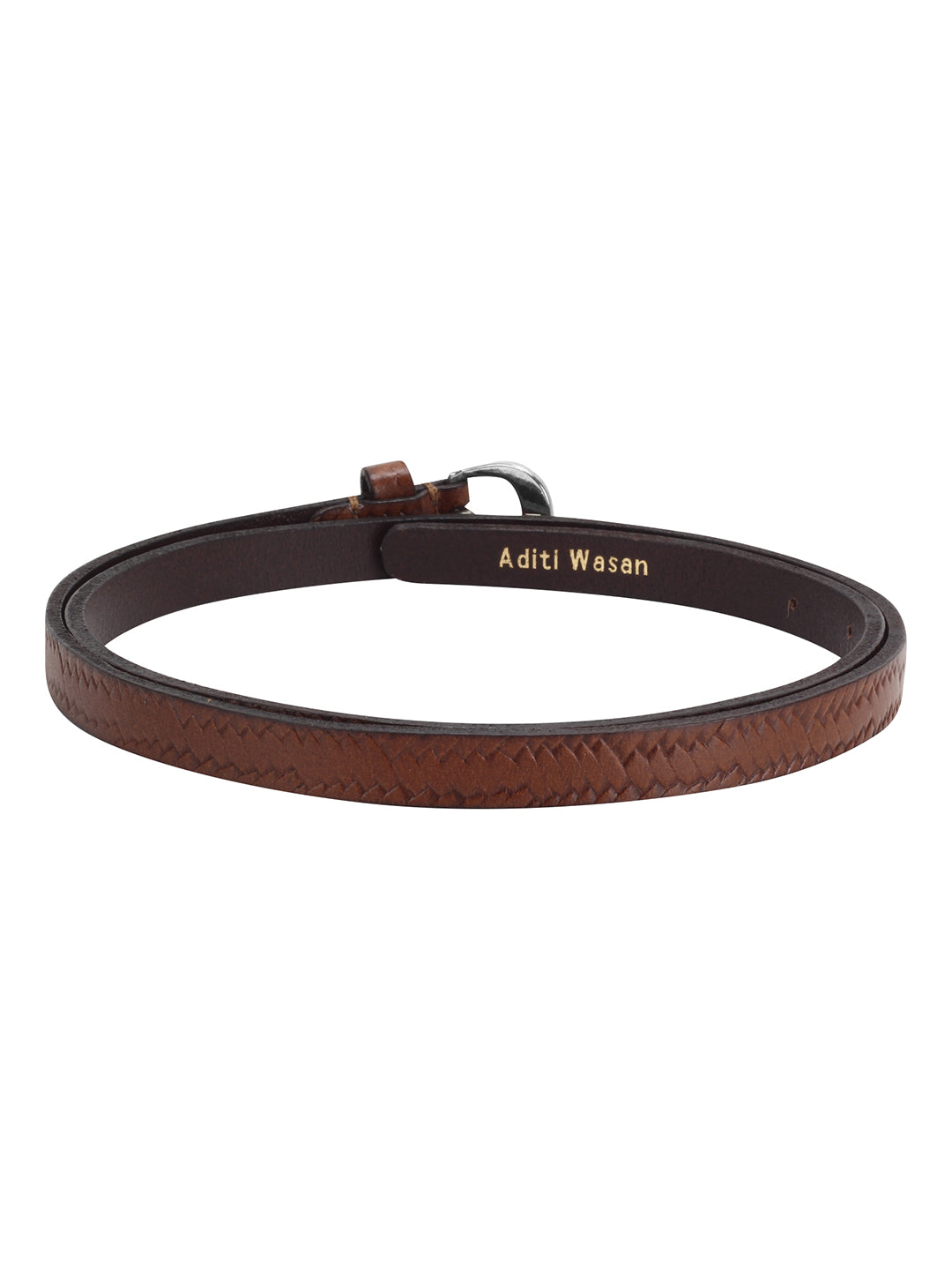 Weave pattern embossed dark brown belt