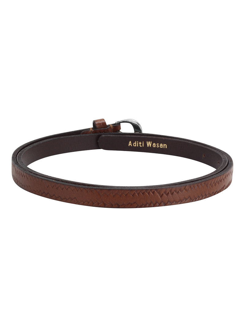 Weave pattern embossed dark brown Women's Belt