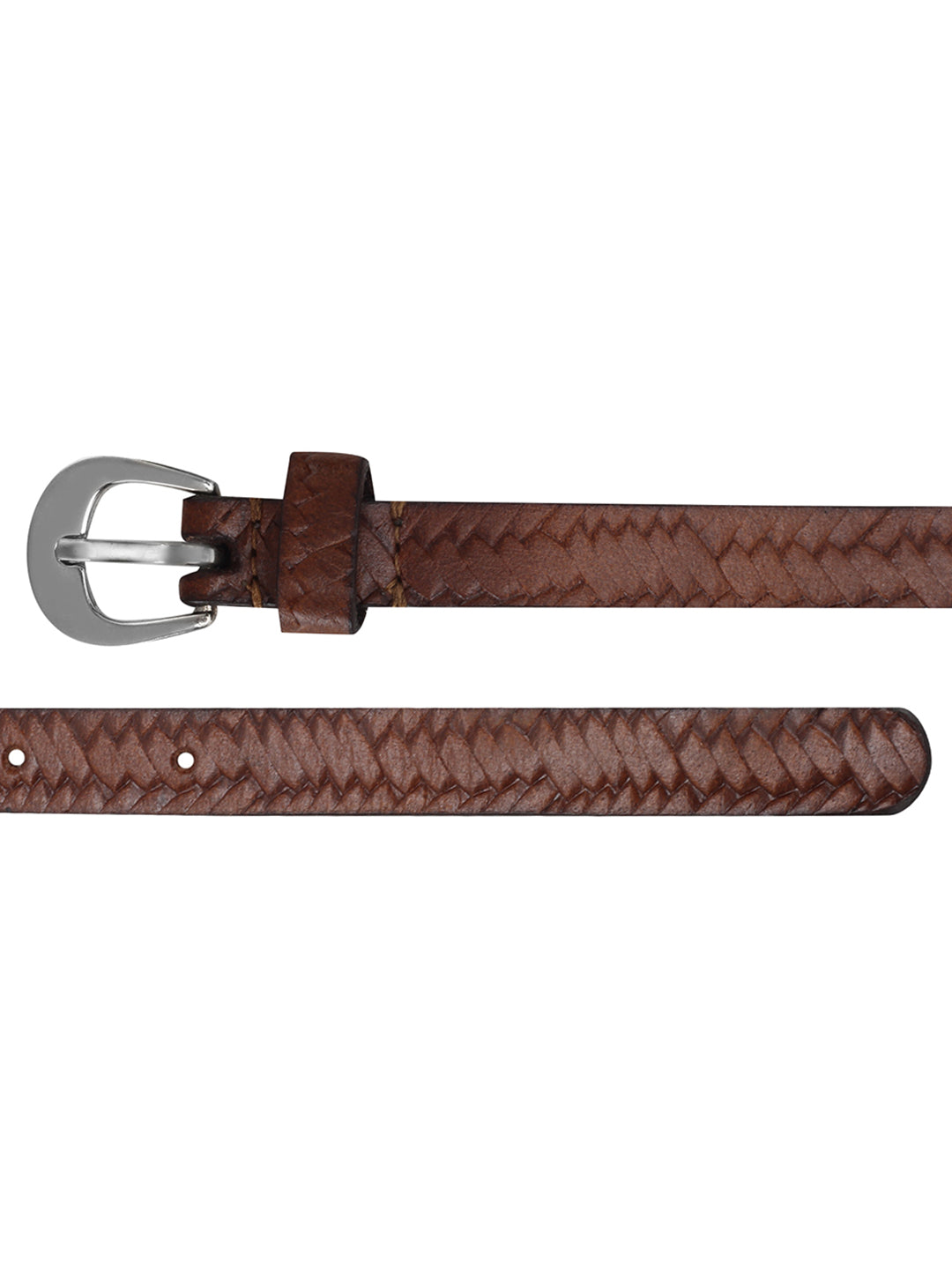 Weave pattern embossed dark brown belt