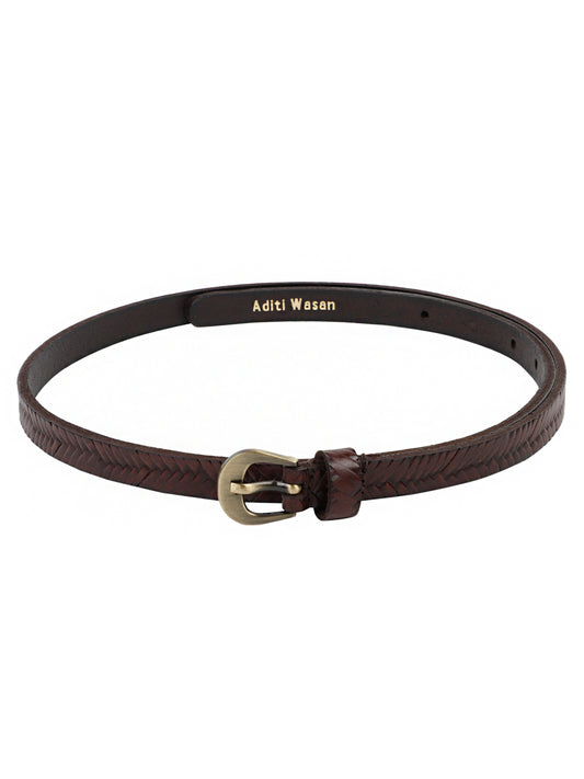 Genuine Leather Brown Basket Weave Embossed Ladies Belt