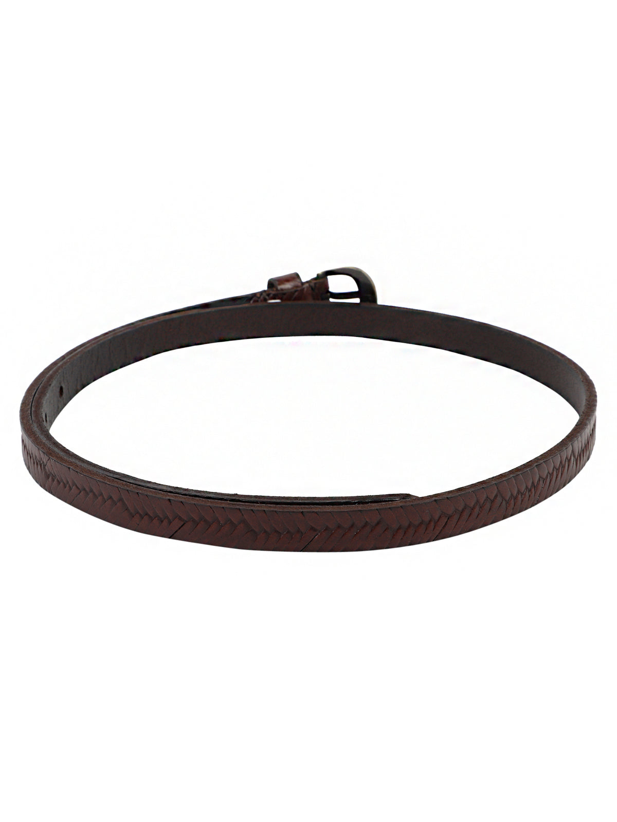 Genuine Leather Brown Basket Weave Embossed Ladies Belt