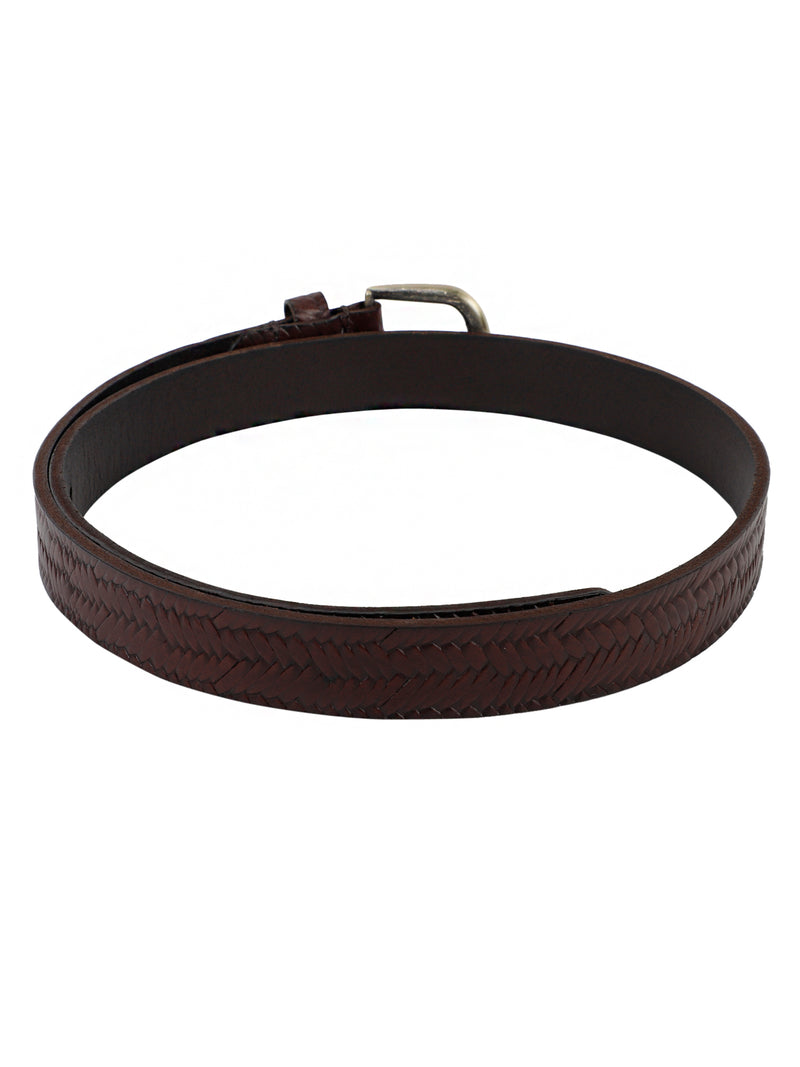 Brown Genuine Leather Basket Weave Embossed Ladies Belt