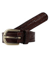 Brown Genuine Leather Basket Weave Embossed Ladies Belt