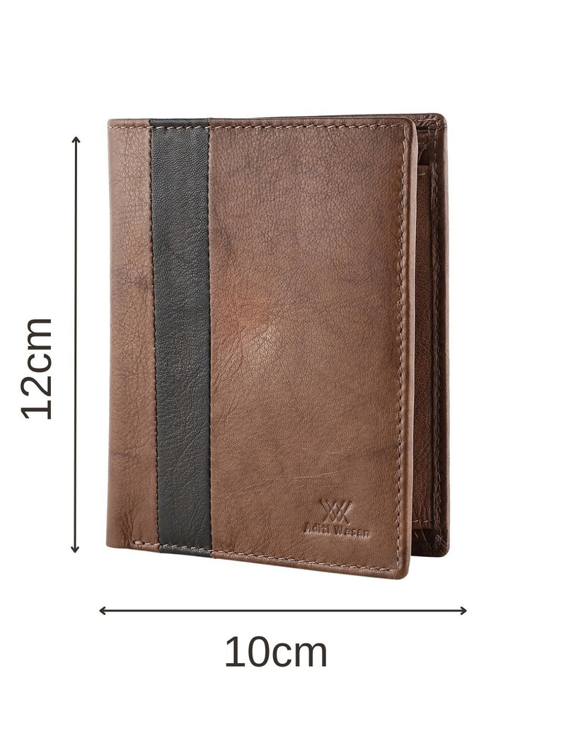 Genuine Leather Slim Wallet with 2 Main Compartments and 4 Card Holder Slots - Brown