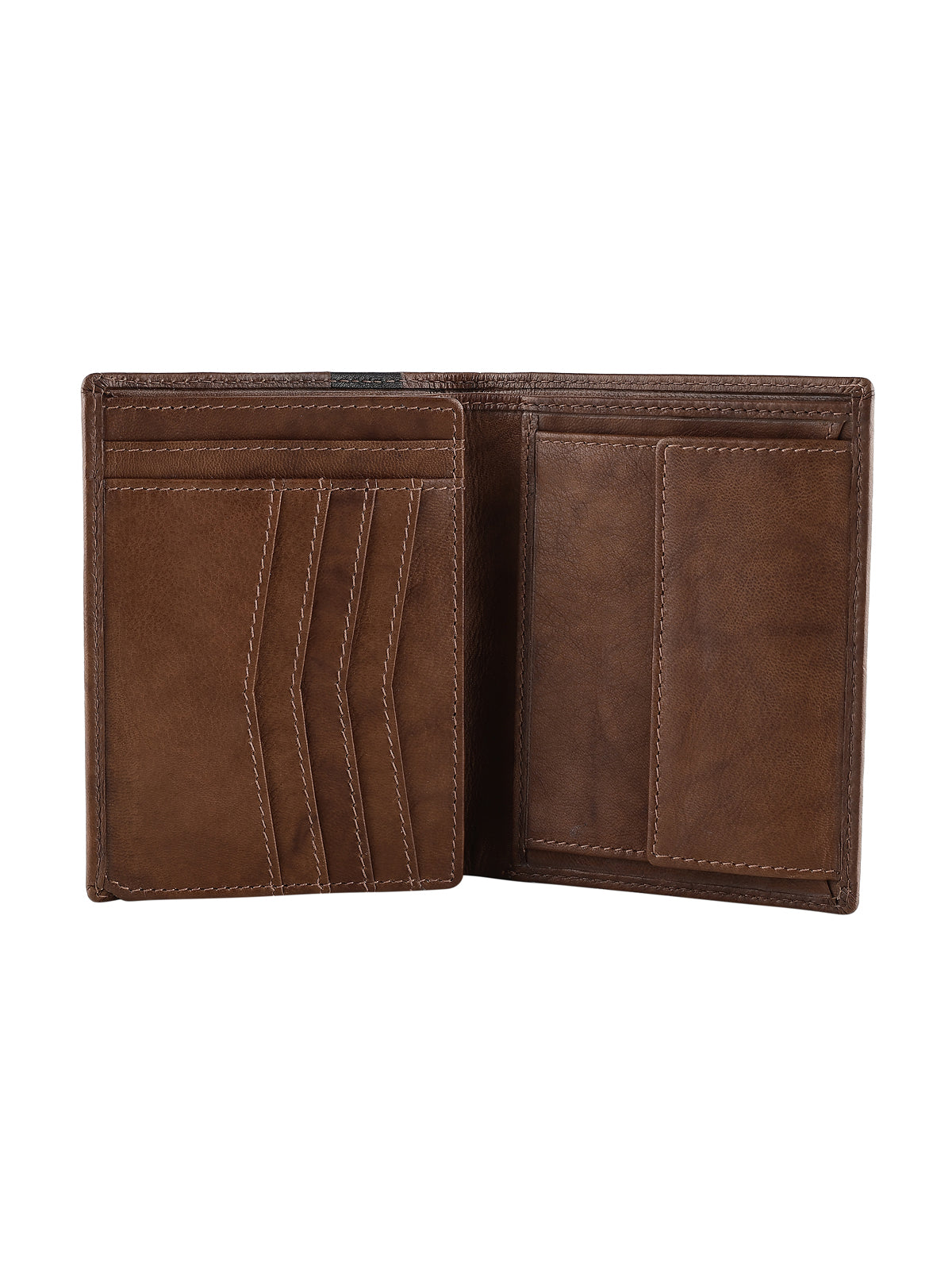 Genuine Leather Slim Wallet with 2 Main Compartments and 4 Card Holder Slots - Brown