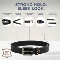 Black Genuine Leather Studded Belt for Women