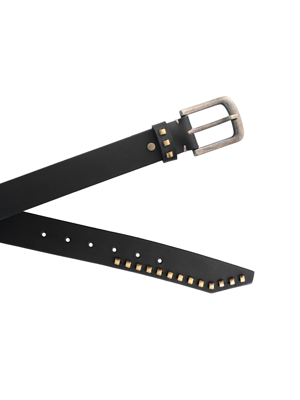 Black Genuine Leather Studded Belt for Women